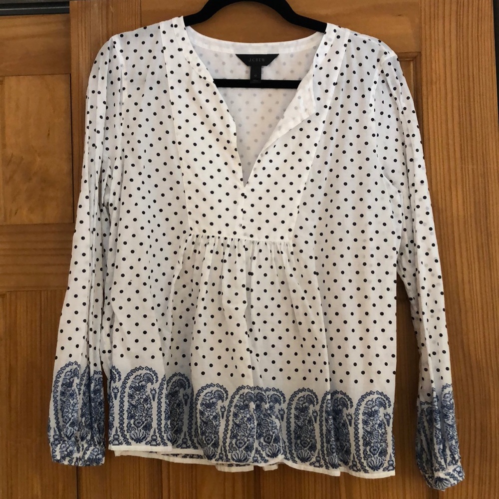 J.Crew Polka Dot Blouse with Paisley Trim